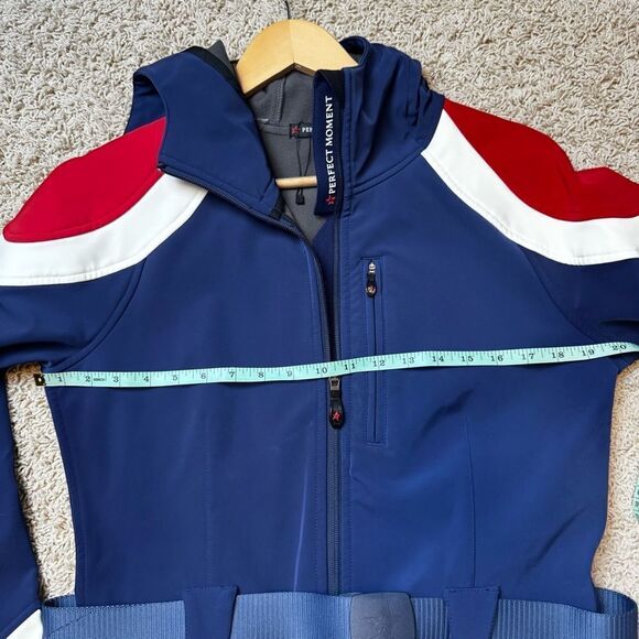 Women’s Perfect Moment Allos Ski Suit Navy Blue Red EUC Large Belted Ski Suit - Picture 13 of 13